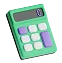Ícone de calculadora verde com teclas roxas, representando os simuladores financeiros disponíveis no Poupança no Minuto.